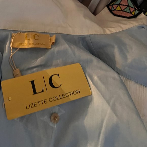 New Lizette Collection blouse, size L, color blue , open long sleeves. - Picture 5 of 6